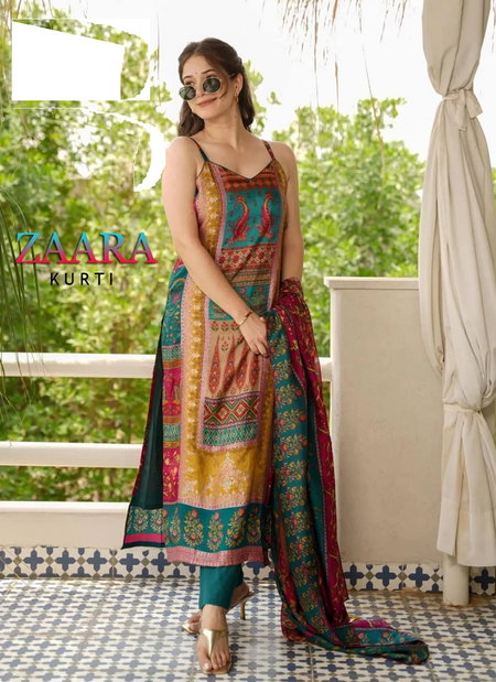 Zaara Heavy Muslin Printed Kurti With Pant Dupatta Best Wholesale Shop In Surat